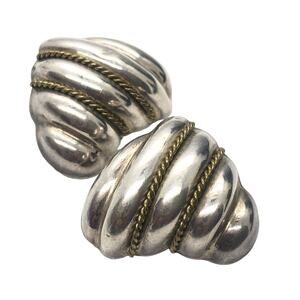 Vintage Sterling Silver Earrings 925 Brass Accent Mexico Modernist Laton Signed